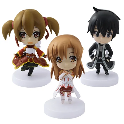 3(pcs)x New Sword Art Online S.A.O Kirito/Asuna/Silica PVC Figure Set Collectible Gift Toy for