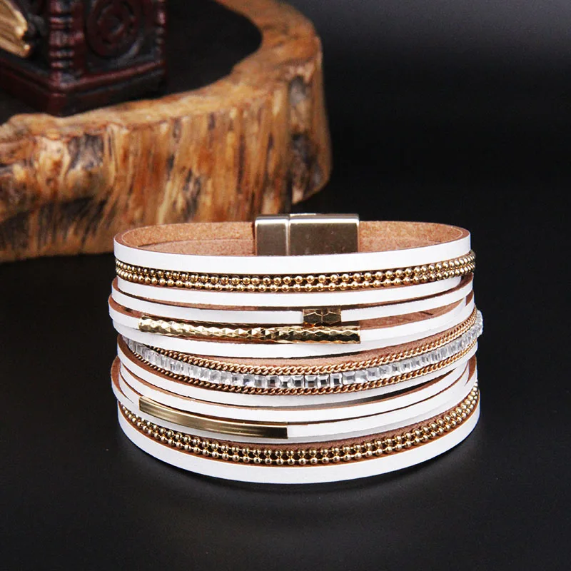 ZG кожаный браслет для женщин ювелирные изделия X крест магнит змеиной кожи узор Стразы обёрточная бумага Многослойные браслеты и браслеты для женщин