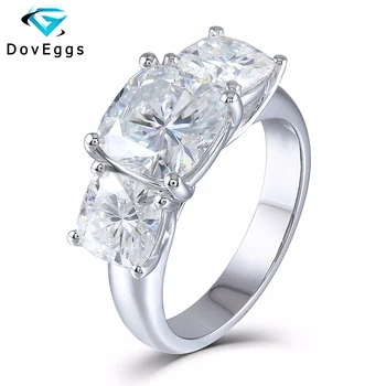 

DOVEGGS 4 Carats GH Cushion Cut Moissanite Diamond 3 Stone Engagement Wedding Ring Genuine 14K 585 White Gold For Women