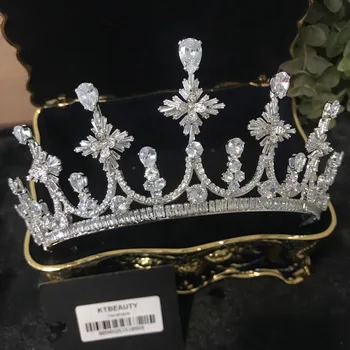 

New Rhinestone Silver Zircon Crown Custom Made Big Tiara Headpiece Royal Bridal Wedding Dressing Crown Accessory Women Jewelry