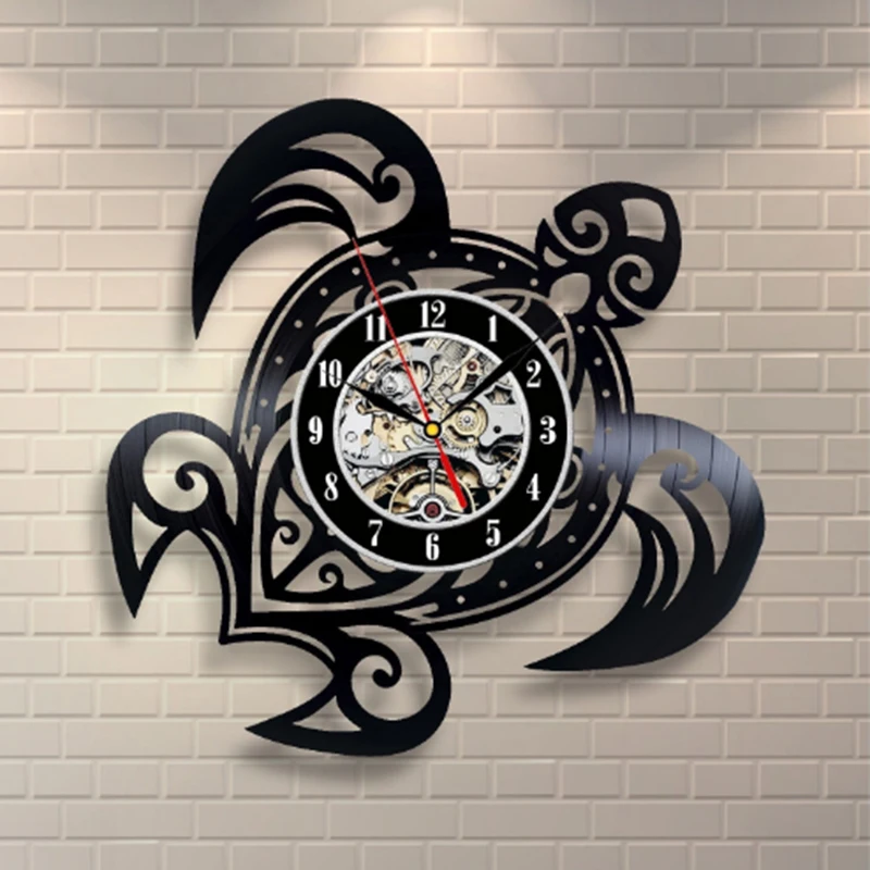 Горячая Морская Черепаха Форма классические настенные часы Шестерня часы украшение для лица художественные часы Виниловая пластинка настенные часы