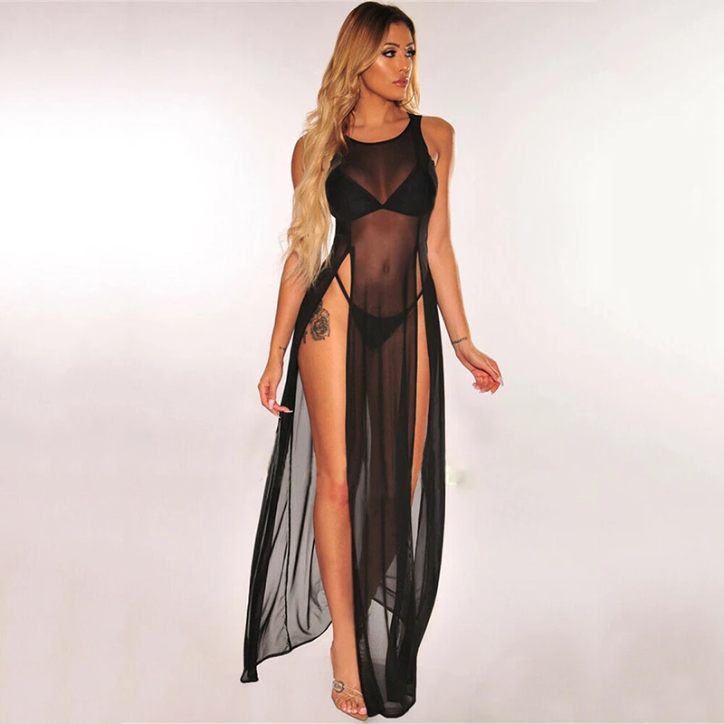 Women Mesh Sexy Sheer Bikini Cover up Elegant Transparent split Beach Dress Swimsuit Swimwear Playa tunic kaftan Beachwear Women Mesh Sexy Sheer Bikini Cover up Elegant Transparent split Beach Dress Swimsuit Swimwear Playa tunic kaftan Beachwear