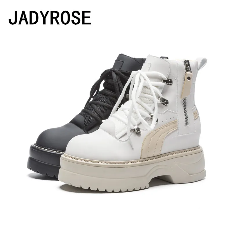 

Women Black White Ankle Boots Top Leather Winter Chelsea Booties Platform Botines Mujer Rubber Bottines Femme Ladies Sneakers