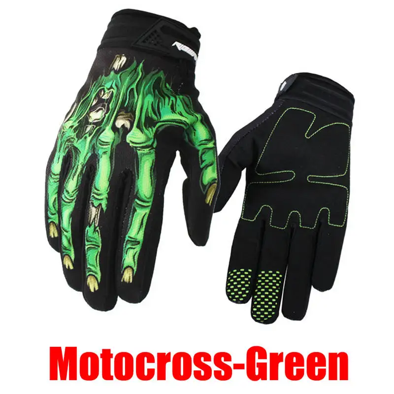 Зимние и осенние ветрозащитные непромокаемые перчатки с костями скелета, перчатки для занятий спортом на открытом воздухе с сенсорным экраном, гелевые велосипедные перчатки - Цвет: Motocross Green