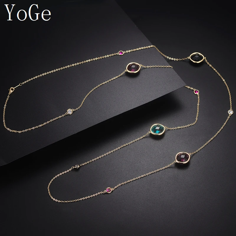 YoGe свадебные и вечерние ювелирные изделия для женщин, P0701 роскошные разноцветные Кристальные камни женское ожерелье, цепочка для свитера