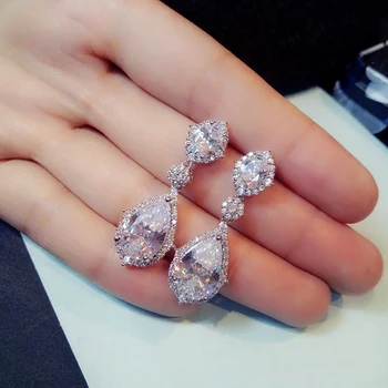 

2020 Classic Water Drop CZ Stone Long Earrings Fashion Jewelry Super shiny Clear Cubic Zirconia Dangle Earrings For Women Gifts