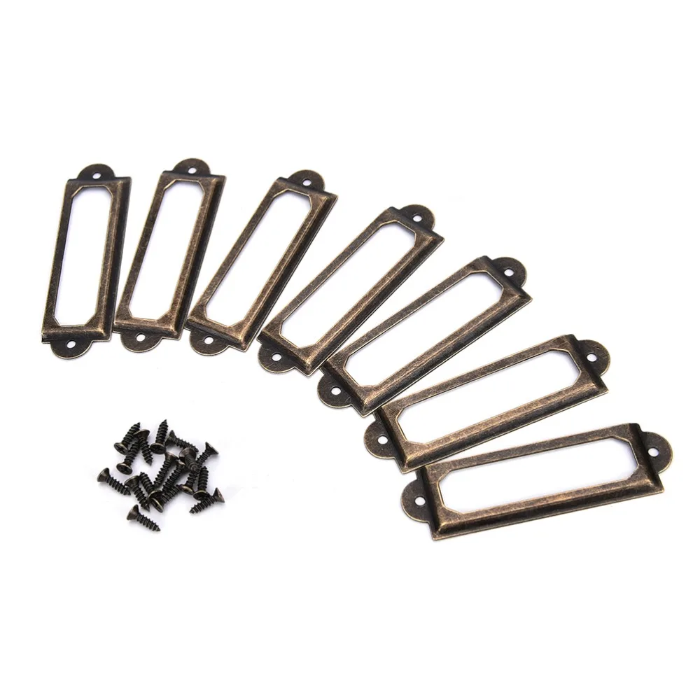 50Pcs/lot Furniture Cabinet Frame File Holder Handle Brass Metal Label Pull Drawer Box Bin with screw