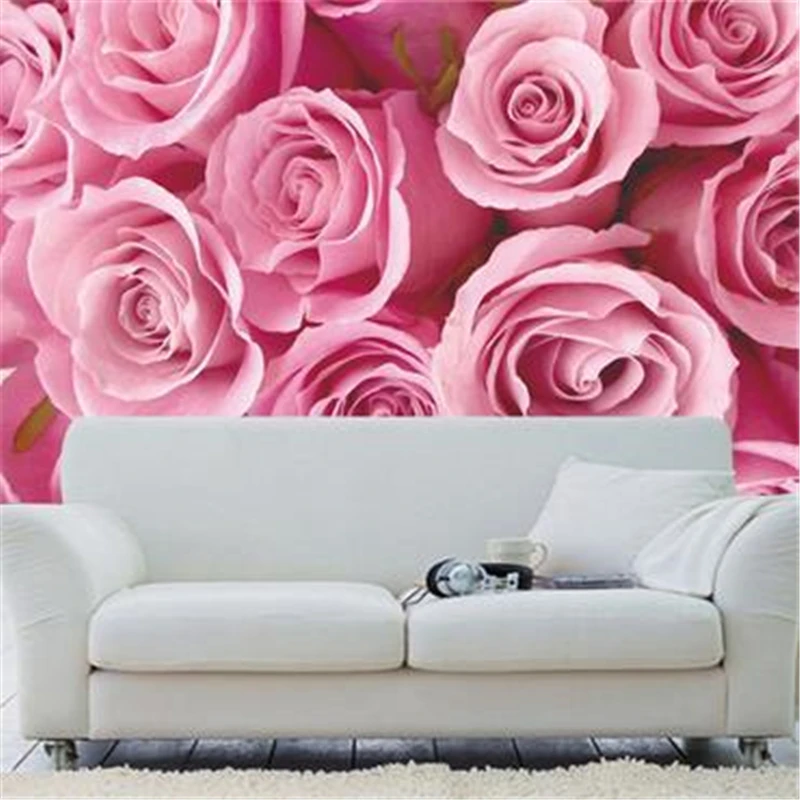 

beibehang 3d stereoscopic wallpaper Modern brief living room sofa pink roses wallpaper TV backdrop large wall paintings murals