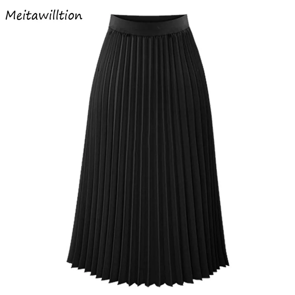 

Spring Harajuku Women Pleated Skirt 2019 Casual Mide Female Summer White Skirt Ladies Korean High Waist Black Skirts