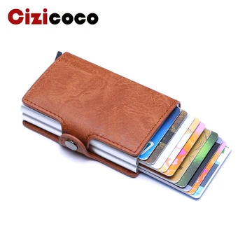 

2019 New PU Crazy Horse Leather Card Holder Men And Women Business ID Credit Card Holder Unisex Double Aluminium Box Card Wallet