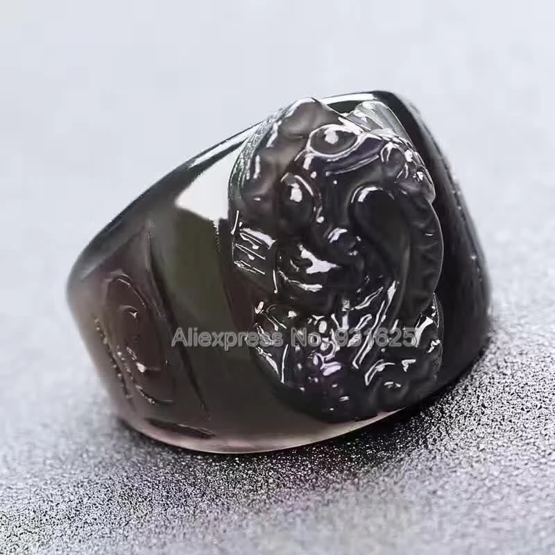 Красивый натуральный лед Радуга Обсидиан Резной китайский PiXiu счастливый палец кольцо Модные мужские кольца ювелирные изделия 20 внутренний диаметр