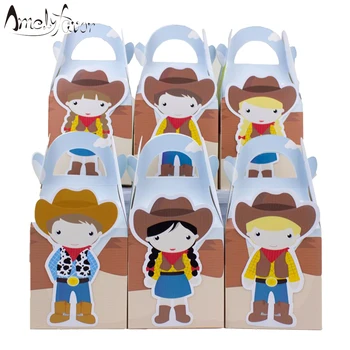 

Cowboy Theme Party Favor Box Western Boys Girls Candy Gift Cupcake Box Birthday Event Party Decorations Container Supplies
