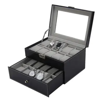 

20 Grids Slots PU Leather Double Layers Watch Box Jewelry Display Storage Case Watches Container Organizer Box
