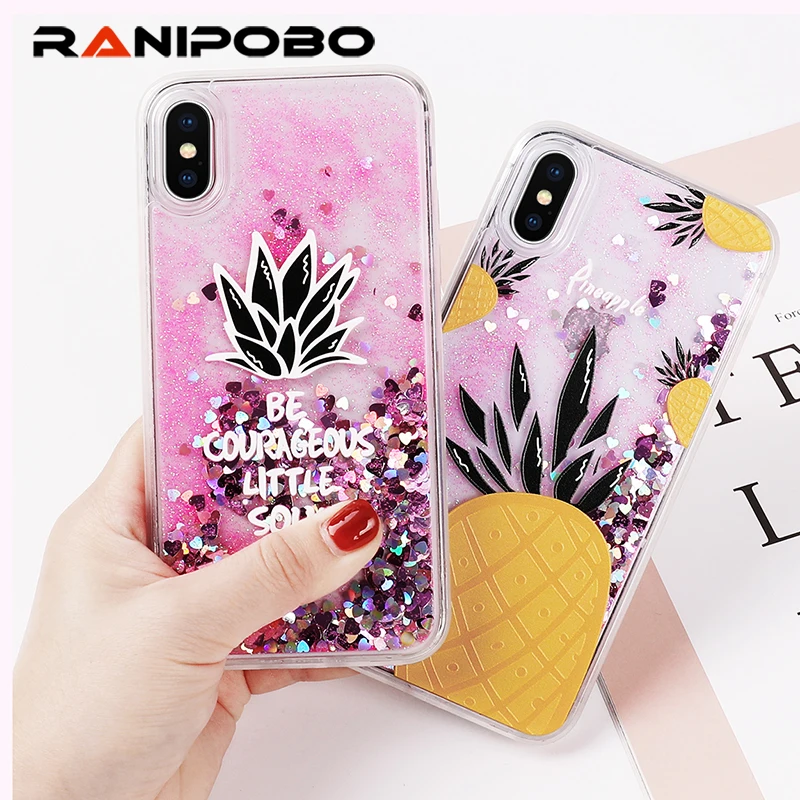 

Love Heart Glitter Dynamic Liquid Quicksand Soft TPU ice cream Pineapple Cherry Back Cover Phone Case For iPhone 6 6S 7 8 Plus X