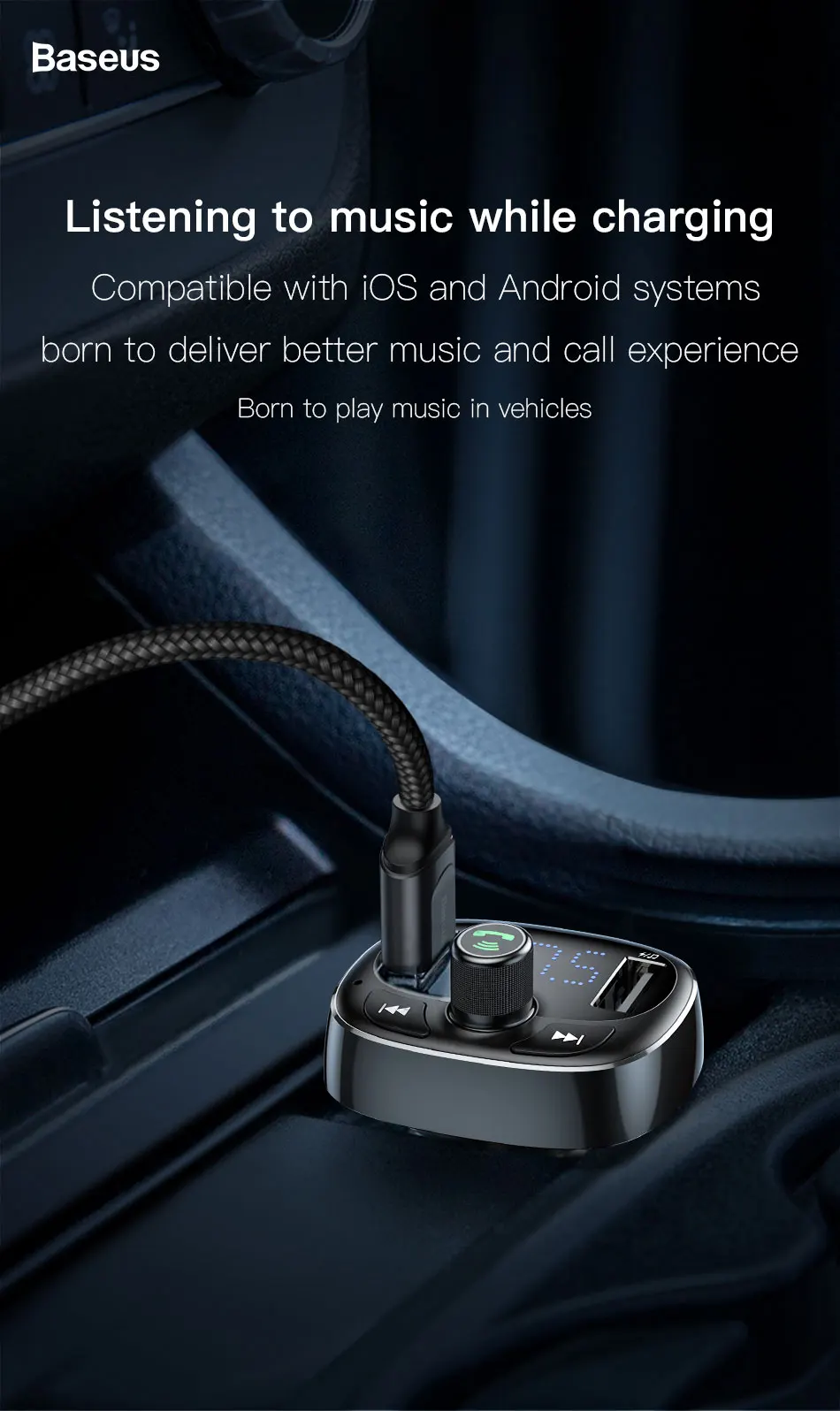 Baseus T-Typed S06 Bluetooth FM Modulator Car Charger buy online best price in pakistan