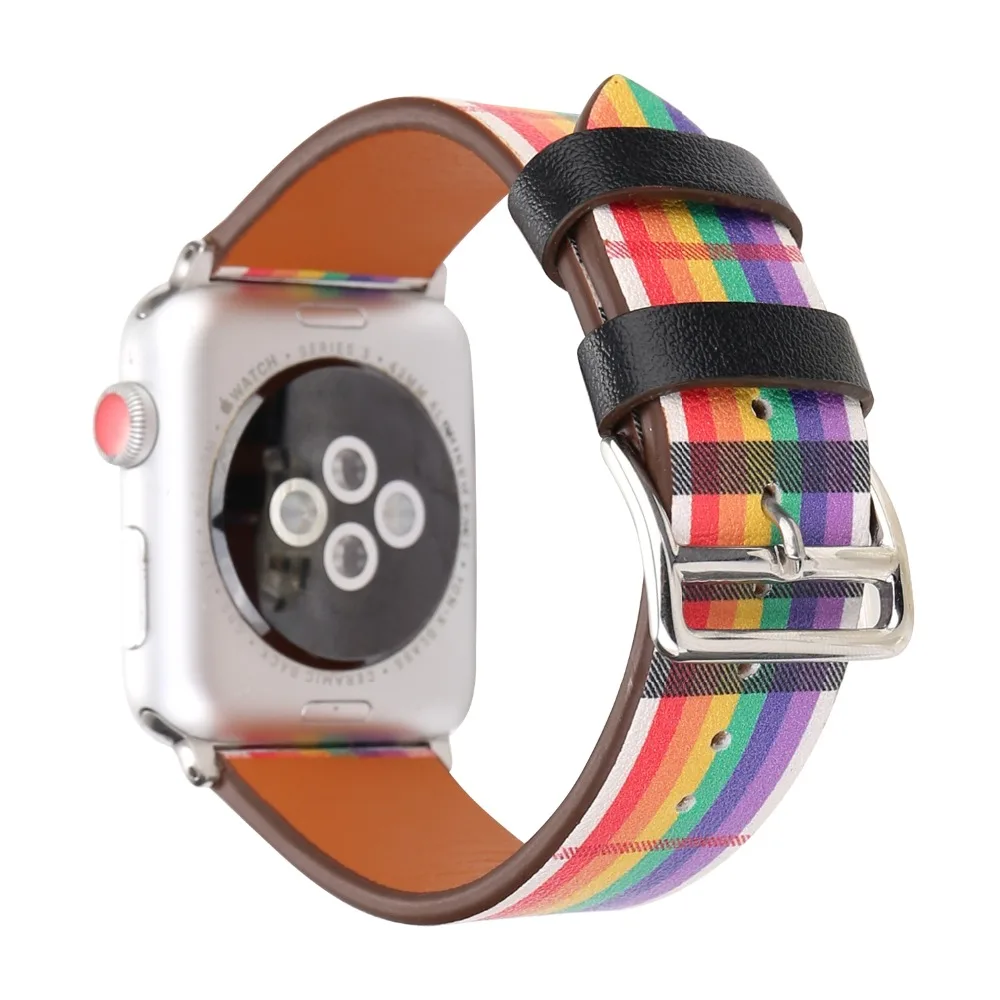 

Rainbow Dark Brown Plaid Leather Band for Apple Watch 38/40mm 42/44mm Series 1 2 3 4 iwatch Strap Belt Replacement I327.