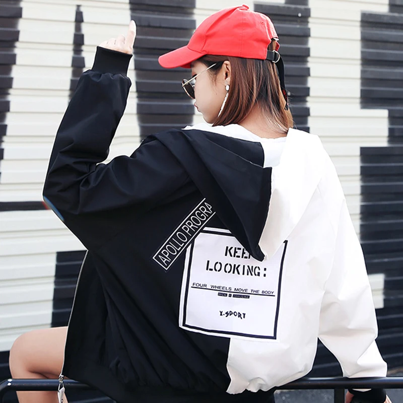 Jackets Women Hip Hop Loose Patchwork BF Harajuku Chic Zipper Basic Jacket Unisex Womens Daily All-match Korean Style Outerwear