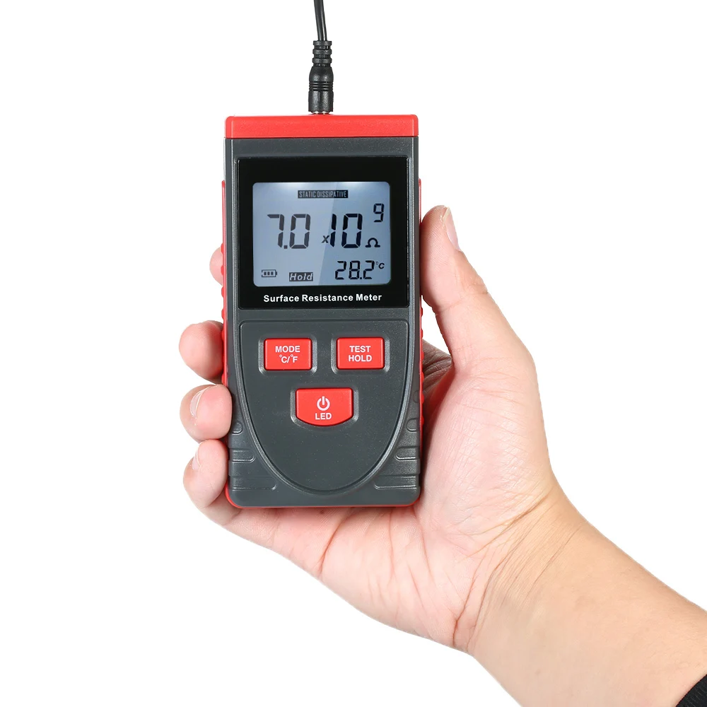 2 в 1 Омметр термометр поверхностный тестер устройства сопротивления ЖК-дисплей антистатические Ручной Измеритель сопротивления изоляции с удержанием данных