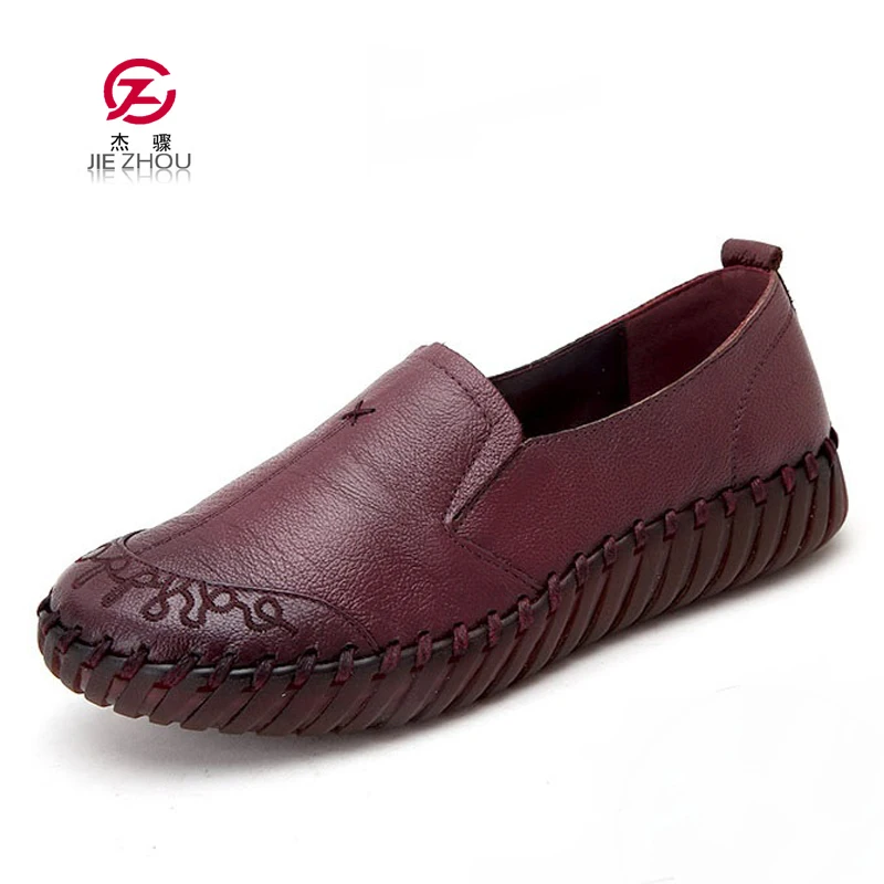 

Retro Women Shoes Round Toe Slip-On Loafers Fashion Handmade Shoes Woman Genuine Leather Soft bottom Women Flats