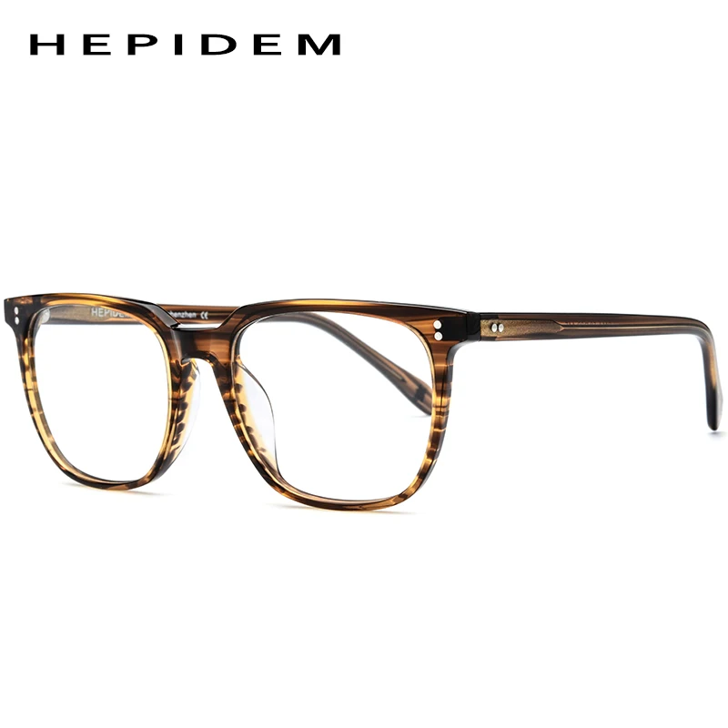 Acetate Eyeglasses Frame Men Square Prescription Glasses New Men's Male Myopia Optical Frames Clear Spectacles Eyewear 9114 - Цвет оправы: Tea Leopard