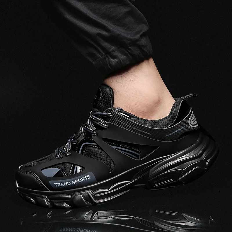 Мужские кроссовки весна-лето, мужские кроссовки для тренировок дышащая спортивная обувь с сеткой для бега, мужская обувь для бега, большие размеры 11 12 - Цвет: Черный
