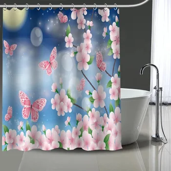 

High Quality Cherry Blossoms Printing Shower Curtain Waterproof Curtains Bathroom Decor with Hooks Custom your image More size