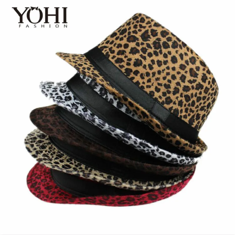 

New Fashion leopard pure wool hats jazz cap British retro hip hop -hip hat performance hat