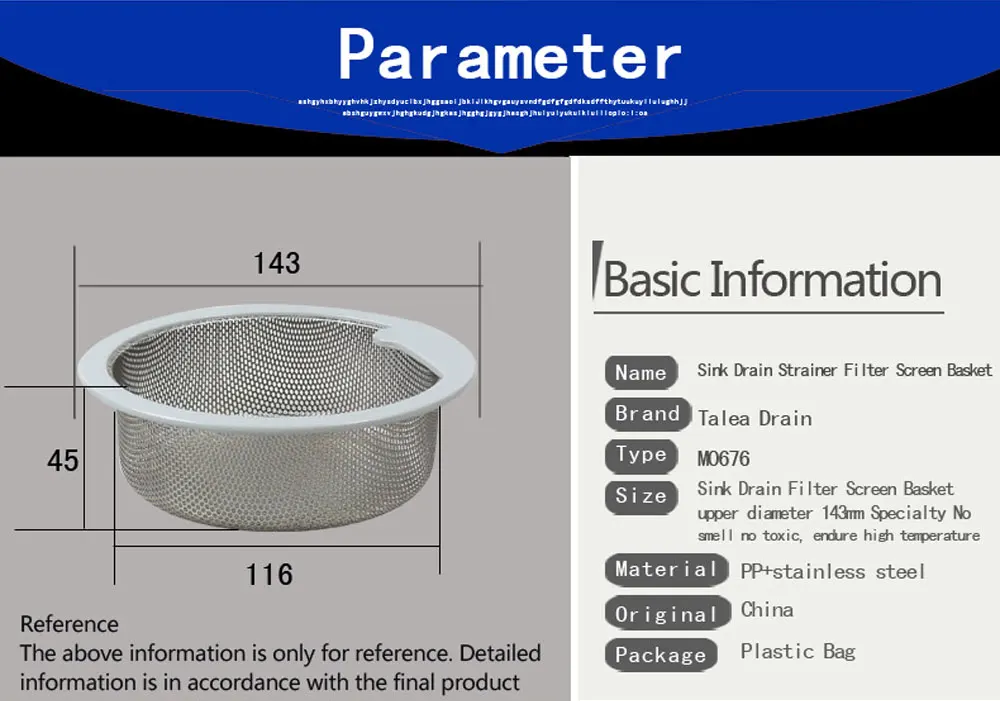 Talea filtro de pia 14.3cm, cesta para