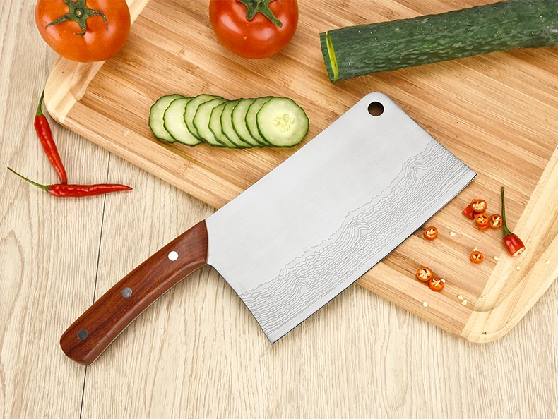 Professional Meat Cleaver Knife 19.5cm Kitchen Chopping Chef Tool Stainless Steel Wood Handle Bone Cutter Slicer Vegetable Knives Detail