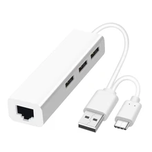 KuWFi 3 порта USB концентратор 2 в 1 USB Ethernet usb 2,0 OTG USB type C к Rj45 Lan адаптер мульти-Сплиттер USB-C для MacBook PC