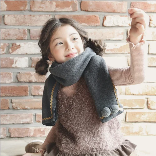 Милый детский шарф для девочек и мальчиков; шейный платок в горошек; пушистые шаровые шарфы; теплые длинные обертывания