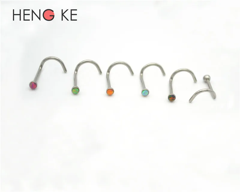 

Opal Stone GEM Nose Ring 20G 316L Surgical Steel Nose Stud Body Piercing Jewelry 2mm Bone Straight