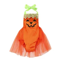 2018 Cute Trend New child Toddler Child Women Sequin Pumpkin Print Romper Halloween Garments Drop delivery 30