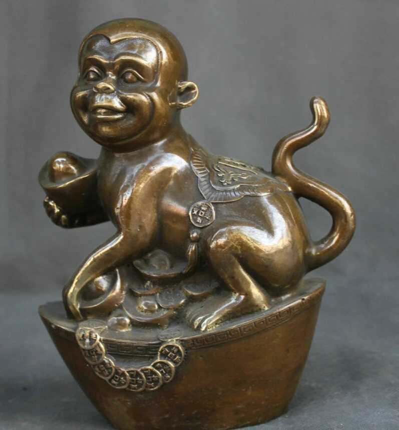 WBY 615+++8" Chinese China Copper Feng Shui Monkey Yuan Bao Lucky