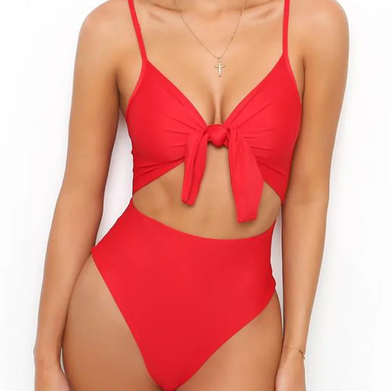 

Sexy One Piece Girls Swimwear Bowknot Front Women Swimsuit Backless Monokini Bathing Suit High Waist Solid Bodysuit Beachwear