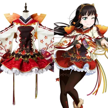 Love Live ! Dia Kurosawa Aqours Maple Leafs Ver Kimono Dress Cosplay Costume Full Set Love Live ! Dia Kurosawa Aqours Maple Leafs Ver Kimono Dress Cosplay Costume Full Set