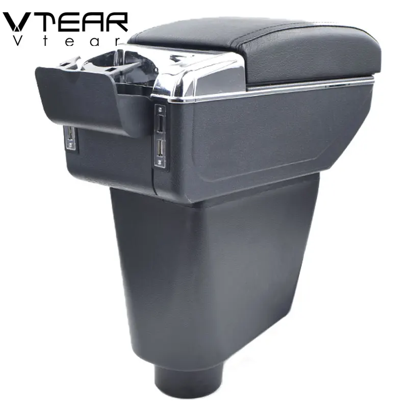 

Vtear For Renault clio 2 armrest box USB Charging heighten Double layer central Store content cup holder ashtray accessories