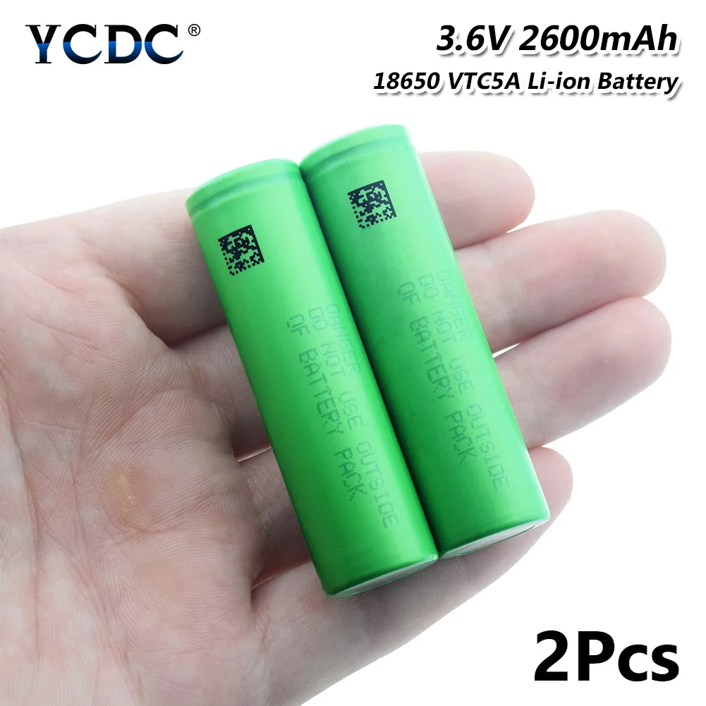 18650VTC5A перезаряжаемые Li-Po литий-полимерный аккумулятор 35A высокий расход 2600 мАч сменные батареи для Vape игрушка-фонарик - Цвет: 2 Pcs