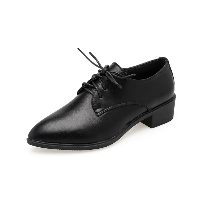 

Women Shoes Spring/Autumn Solid Med (3cm-5cm) Thick High Heels Lace-Up Pointed Toe Work Lady Casual Student Female Pumps Shoes