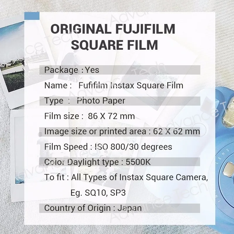 Fujifilm Instax квадратный мгновенный белый край пленка 10 листов для Fuji SQ10 Гибридный формат камеры