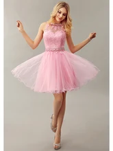2016 Glamorous Rosa Ballkleid Prinzessin Organza Party Kleider Jewel Short Cocktailkleider Kristall Schlüsselloch Zurück Prom Kleider cd10285
