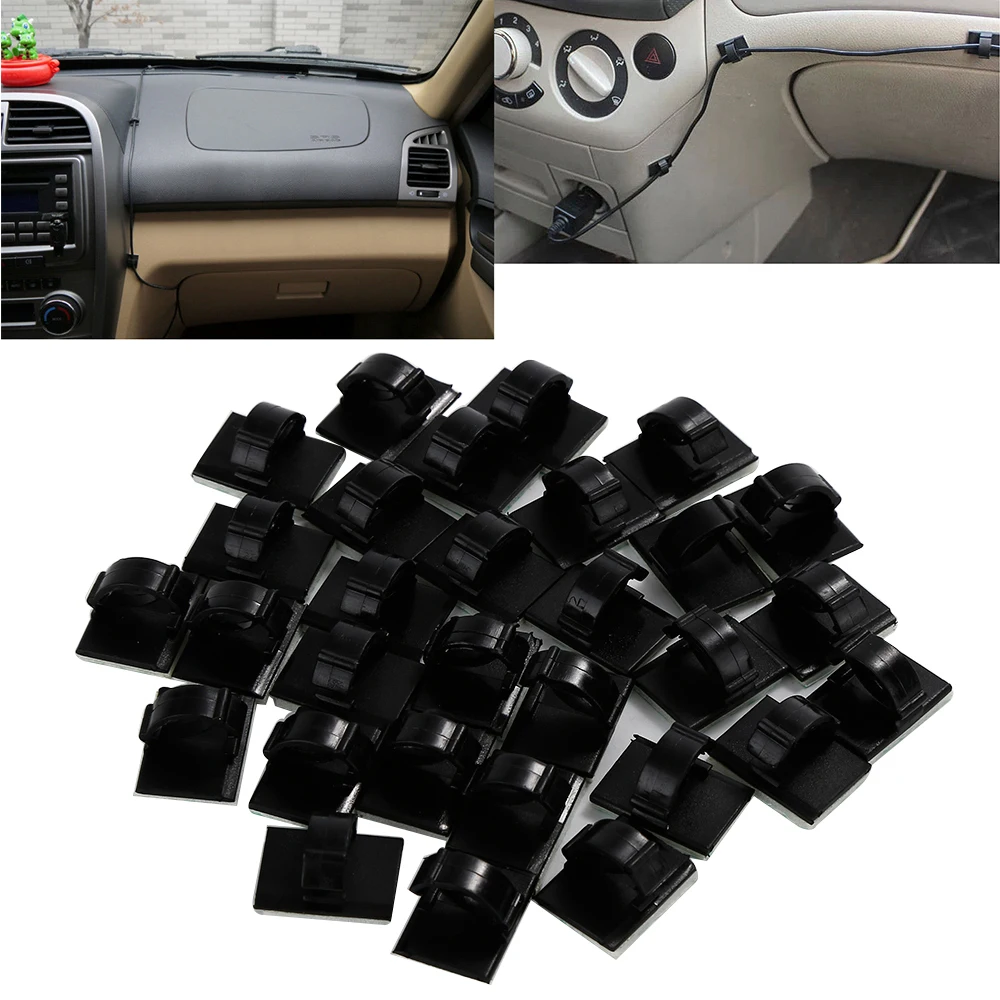 New 30Pcs Black Plastic Car Wire Tie Self adhesive Rectangle Cord