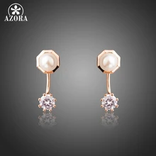 AZORA/розовое золото цвет Мода Стиль Ясно Круглый Кубический цирконий имитация жемчуга Серьги гвоздики для женщин модные украшения TE0302
