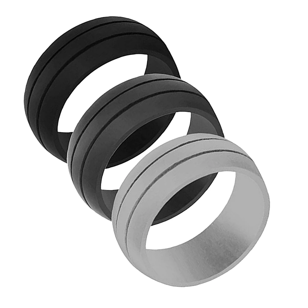 3 Pieces Mens Rubber Silicone Wedding Band Ring Gym Sport Jewelry Size 8-12