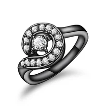 Black gold color zircon ring women fashion charm jewelry Top luxury brand Christmas gifts anel feminino