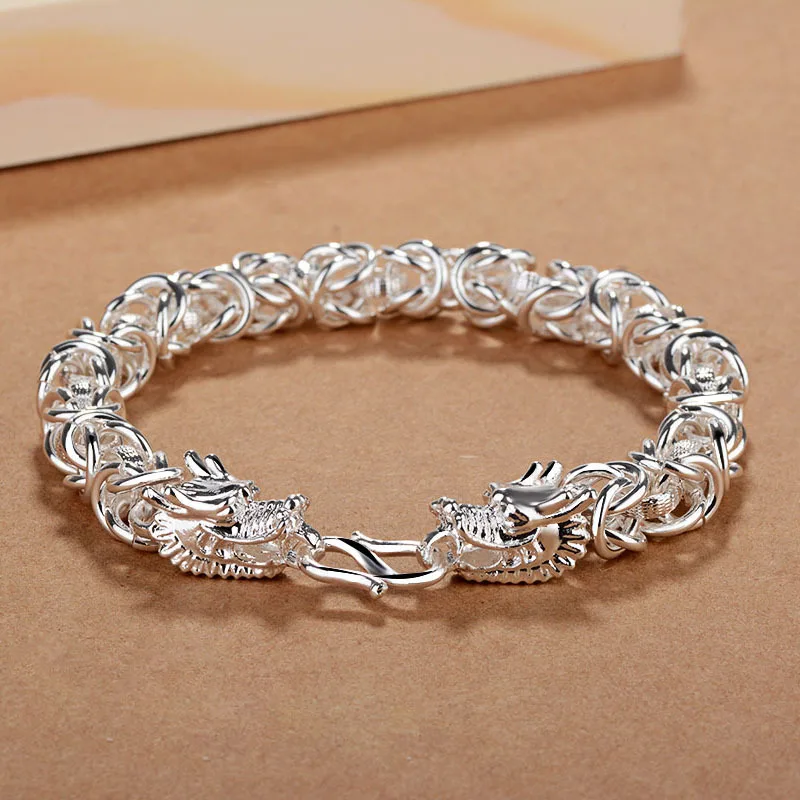 Prata pura 925 pulseiras para homens dragão corrente pulseira & pulseiras pulseira pulseira homme festa de casamento jóias masculinas bijoux|Pulseiras| - AliExpress