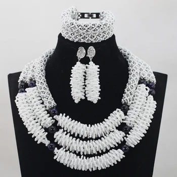 

2016New Design Latest White Bead African Wedding Jewelry Set Chunky Women Necklace Earrings Bracelet Set New Free ShippingABL822