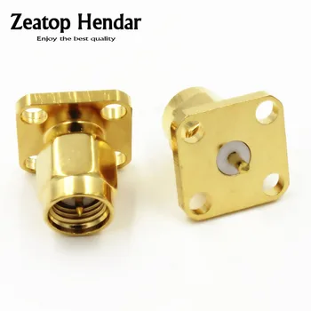 

10Pcs Gold Bass SMA Male 4 Holes Flange Deck Mount Solder Terminal RF Connector