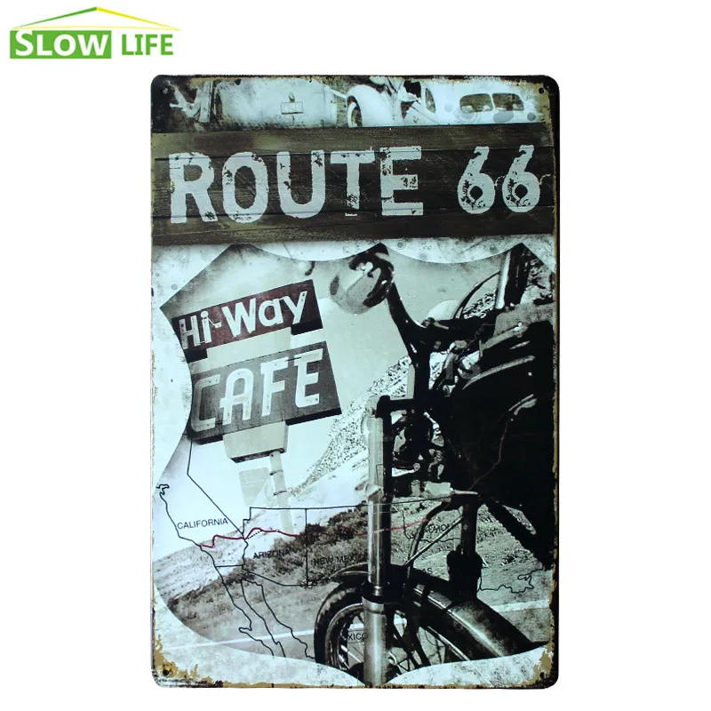 Route 66 Motorcycle Sign Bar Cafe Wall Decor Metal Sign Vintage Home Decor Tin Sign Metal Plaque Cool Metal Plate Metal Poster