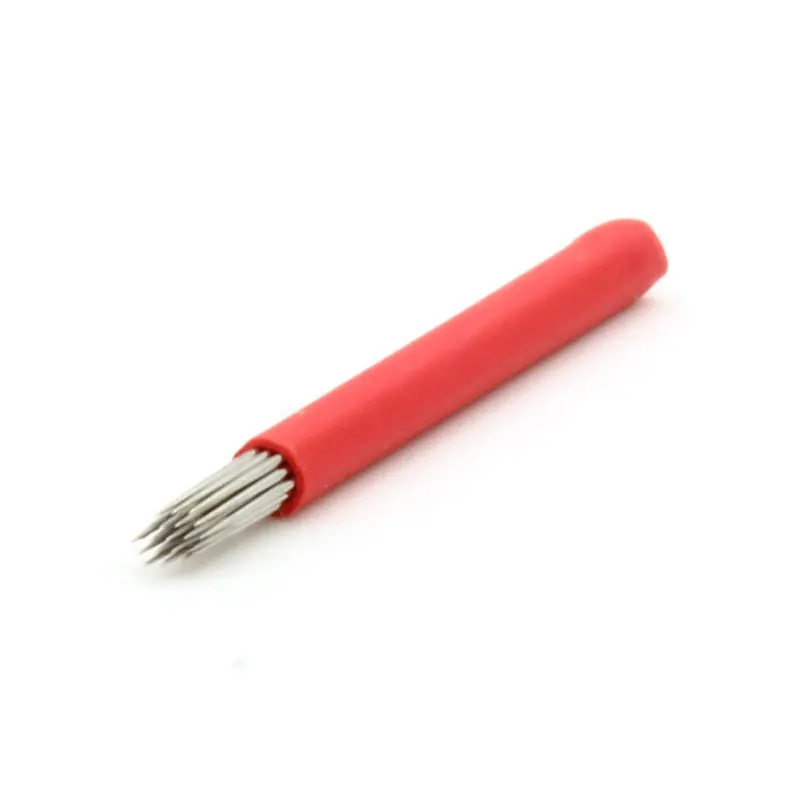 

50pcs Tattoo Needle Semi Permanent Makeup 19 Bevel Round Needles Microblading 3D Eyebrow Embroidery Round Needle Red